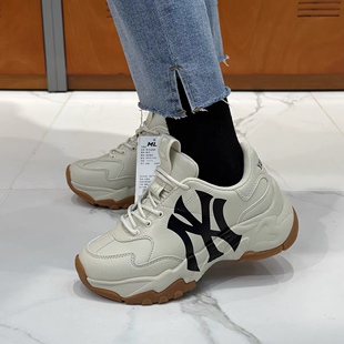 MLB老爹鞋 女增高复古经典男厚底百搭NY情侣款潮网面休闲鞋运动鞋