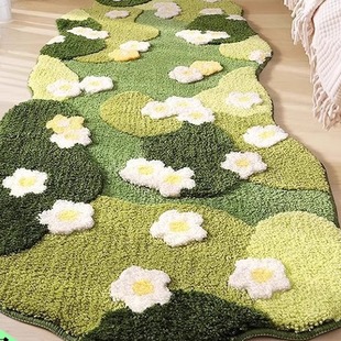 亚马逊异形苔藓簇绒地毯家用加厚长条机织仿羊绒床边毯地垫