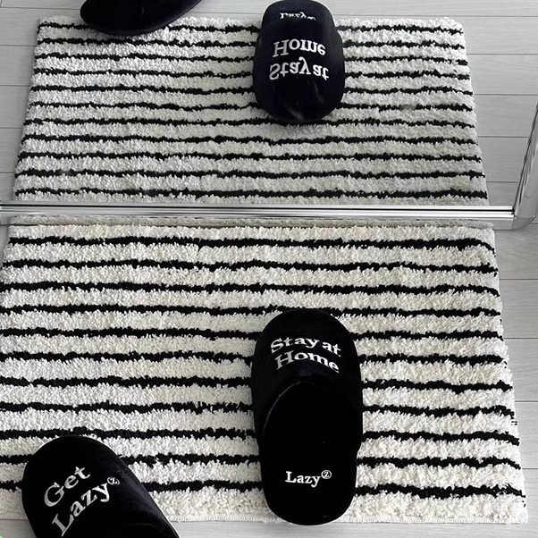 北欧簇绒黑白条纹棋盘格地毯