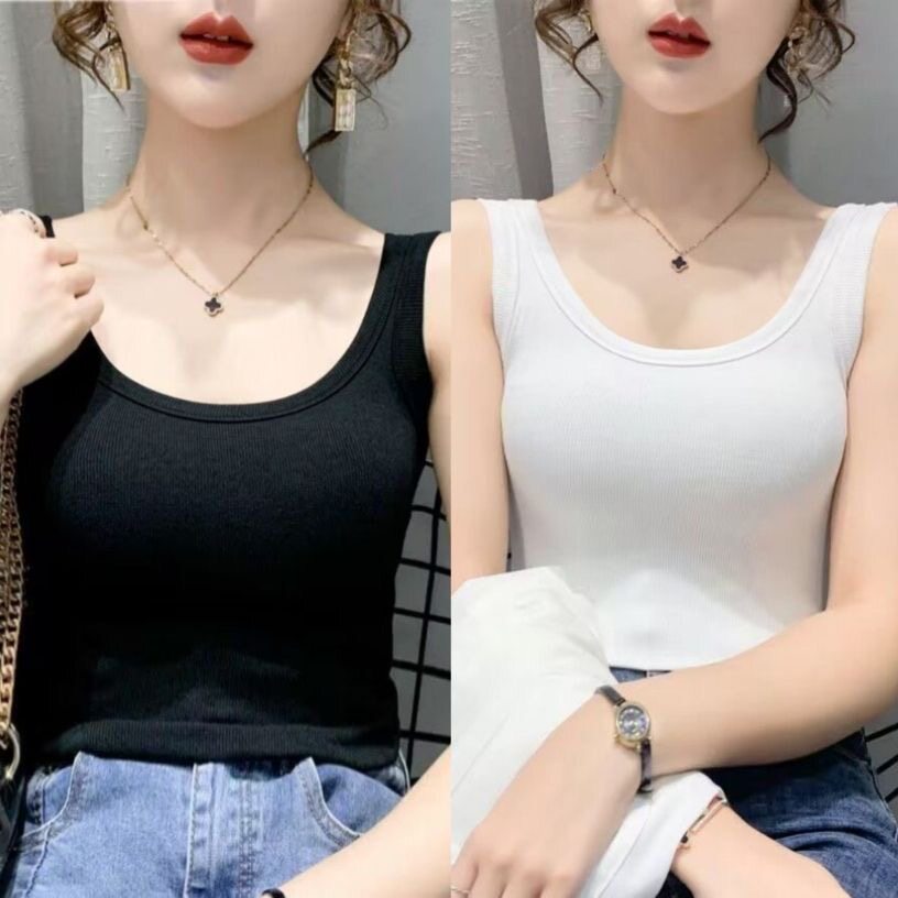 冰丝螺纹背心女内搭外穿修身显瘦无袖打底上衣夏季薄款