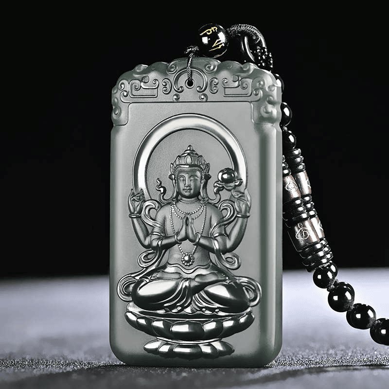 和田玉青玉四臂观音玉牌吊坠男款菩萨天然玉石玉佩玉器挂件