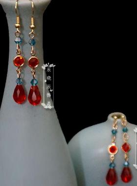 cxc05短秀禾流苏汉服耳饰气质百搭红色原创设计琉璃新娘古风耳环