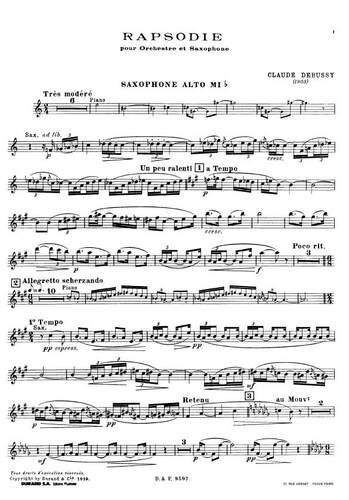 ZS025-萨克斯德彪西 萨克斯管与乐队的狂想曲（带钢伴谱）Debussy