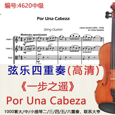 弦乐四重奏乐谱中级《一步之遥》 Por Una Cabeza五线谱 小提琴