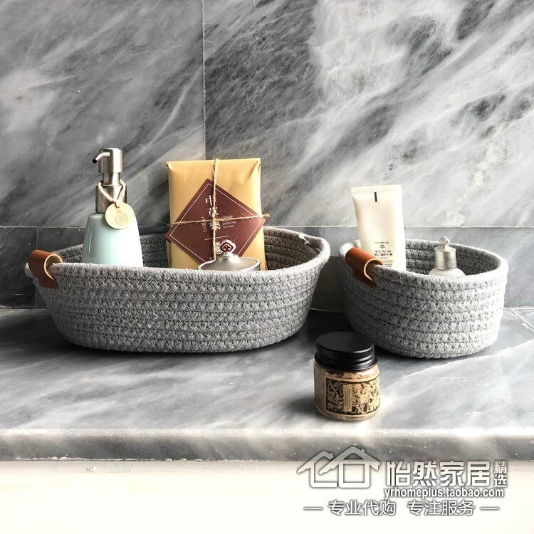 日式手工编织布艺篮子迷你收纳盒桌面茶几遥控器家用杂物小筐