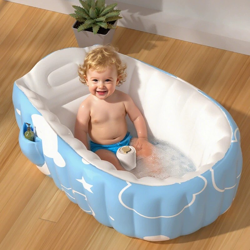 新款韩风便携式婴儿充气游泳池新生儿家用浴池可折叠宝宝洗澡浴盆