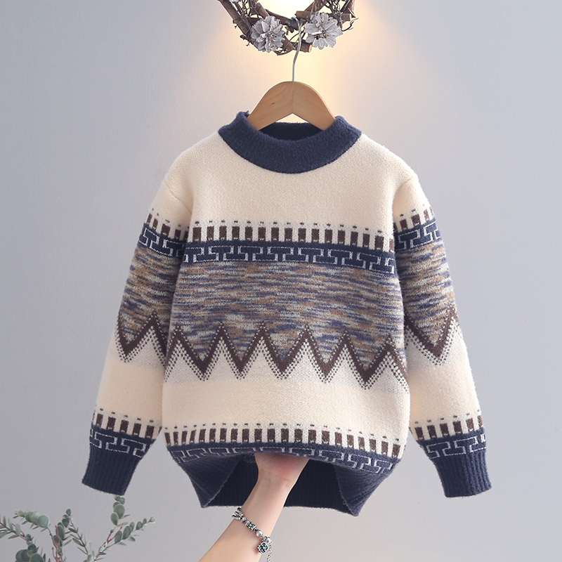 男童毛衣2025秋冬新款儿童毛衣韩版中大童圆领加绒加厚打底针织衫