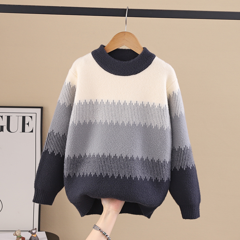 男童毛衣秋冬款2025新款秋冬季中大童男孩儿童秋装加绒加厚打底衫