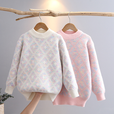 女童毛衣水貂绒2025新款秋冬装洋气儿童装大童冬季加绒加厚打底衫