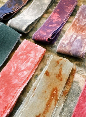 植物染手撕布条多色彩手机链布绳编织手工布艺diy制作晕染挂脖绳