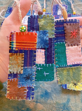 老土布手工植物染布艺书签复古简约褴褛风补丁书签diy手缝文艺