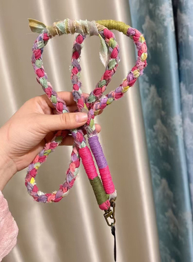 手机链手机斜挎挂绳挂脖女包包解放双手手工编织斜背棉绳撞色