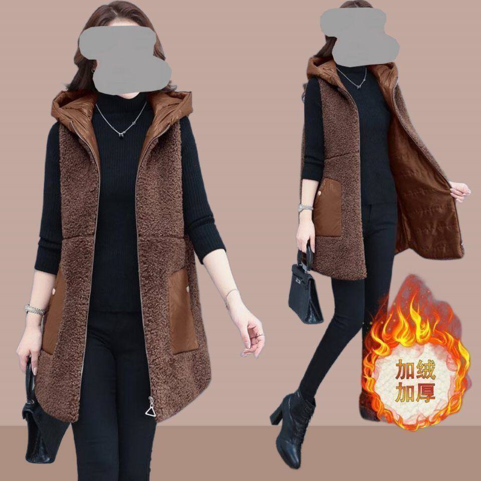 羊羔毛马甲外套女士2025新款秋冬季宽松棉马夹外搭中长款加厚背心