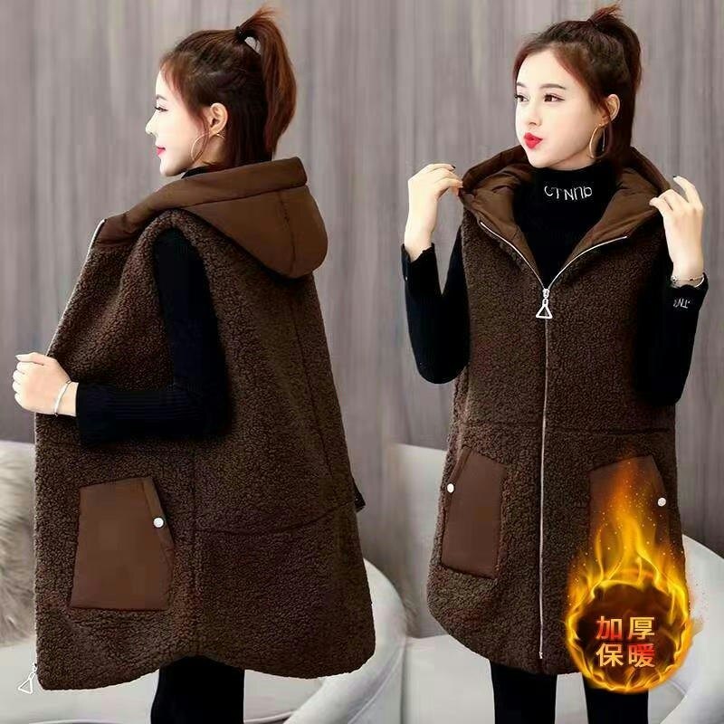 羊羔毛马甲女秋冬2025新款中长款加厚毛绒背心洋气宽松棉马夹外套