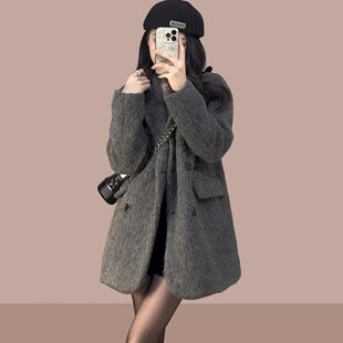 灰色呢子大衣女2024秋冬新款 毛呢外套潮 韩系小个子赫本风加厚西装