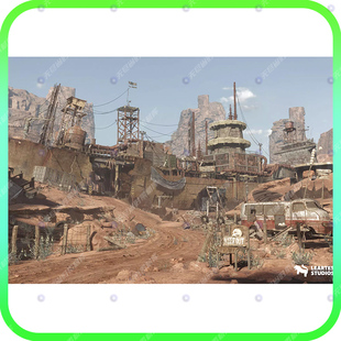 Unity末日沙漠无人区悬崖峭壁破船巴士哨塔水塔栅栏场景3D模型
