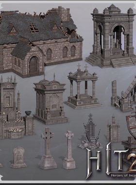 HIT2 场景 建筑 教堂 废墟 墓地 祭坛 栅栏 墓碑 3D模型 3DMAX