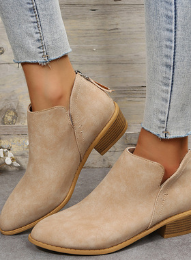 Women's pointed thick heel bare boots single shoes大码裸靴