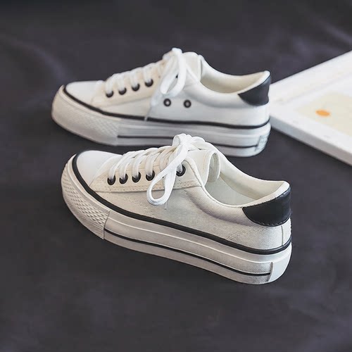 Thick soled canvas shoes women's spring, flat bottomed shoes