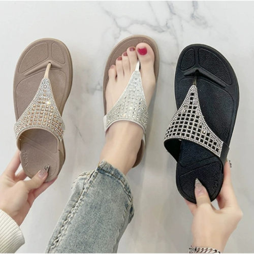 women's fashionable bright diamond clip on flip slippers