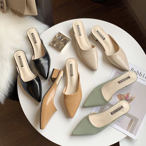 Half Slippers Women's Summer with Mid Heel Slippers sandals