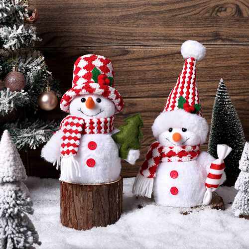 Red Christmas Snowman Decoration Luminous Plush Doll Candy