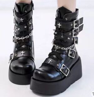 Demonia厚底靴朋克机车中筒靴女辣妹机车靴大码women wedge boots