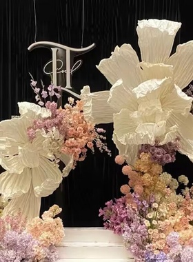 巨型纸艺花手工美塑花婚庆褶皱花白色大纸花定制婚礼现场背景布置