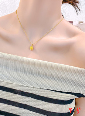 黄金色榴莲吊坠锁骨链