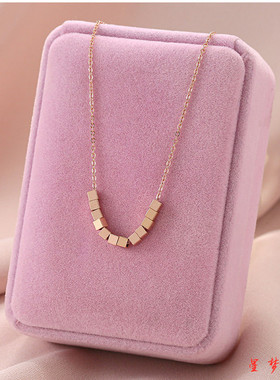 不掉色碎银子小方块18k玫瑰金八方来财项链女小众高级网红锁骨链