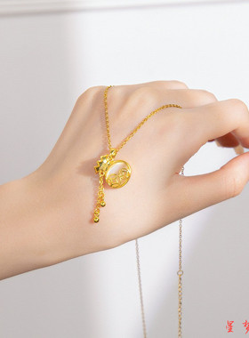 招财纳福~转运猫眼石福袋项链女高级轻奢18K金色锁骨链送闺蜜礼物