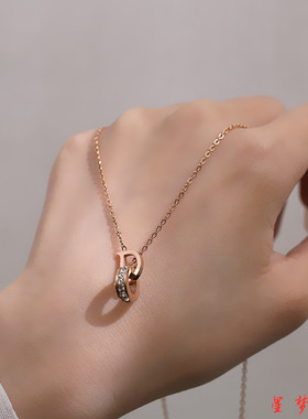 韩版18k玫瑰金DO双环项链女