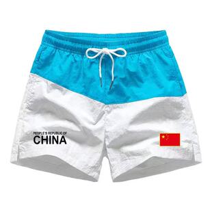 国潮CHINA拼接速干短裤男士夏季冰肌感沙滩裤运动轻薄三分裤