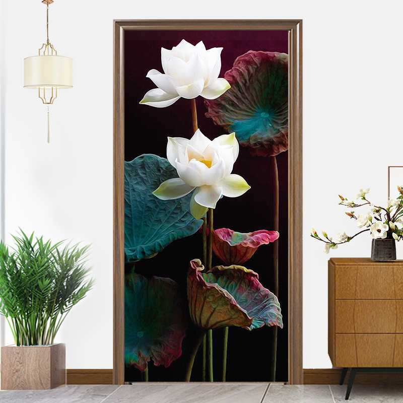 魔术贴门帘隔断帘挡风帘卫生间客厅卧室半帘布帘免打孔荷花门帘