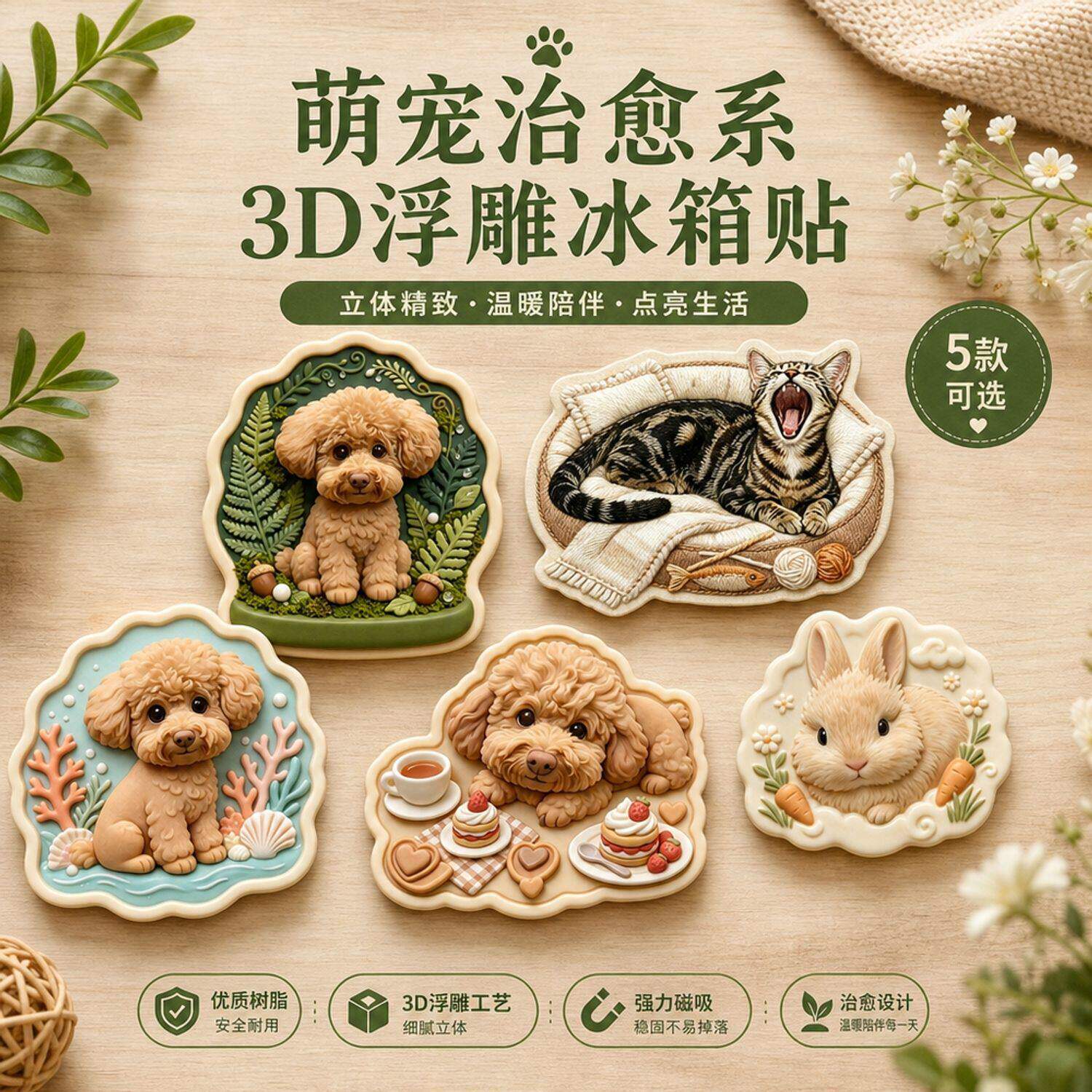 来图定制3D立体浮雕树脂冰箱贴创意造型家居装饰摆件送礼精选宠物照