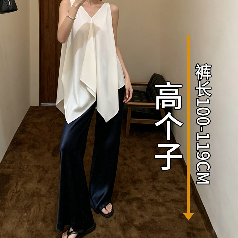 高个子加长醋酸缎面凉凉裤gala藏青色长裤防晒薄款冰丝阔腿裤女夏图片