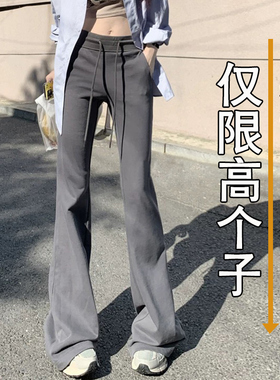 高个子微喇运动裤女175cm加长版秋冬宽松休闲卫裤灰色喇叭阔腿裤