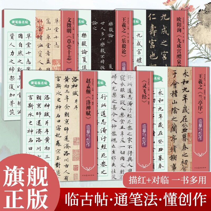 硬笔书法临名帖临摹与创作6册欧阳询九成宫醴泉铭灵飞经王羲之乐毅论兰亭序文徵明草堂十志赵孟頫洛神赋钢笔行书技法教材河南美术