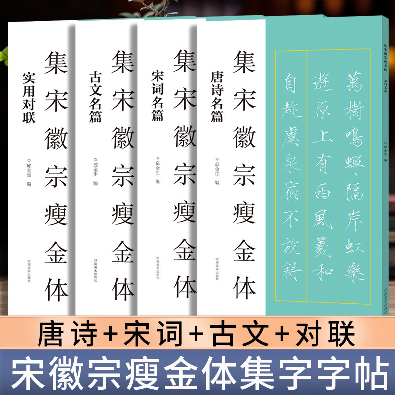 集宋徽宗瘦金体(全套4册)古代帝王宋徽宗赵佶瘦金体楷书书法作品集临摹字帖古文唐诗宋词名篇实用对联字帖河南美术出版社