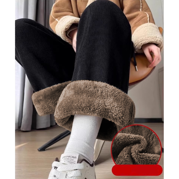 加绒加厚运动休闲裤妈妈装冬季外穿羊羔绒保暖居家直筒阔腿睡裤女