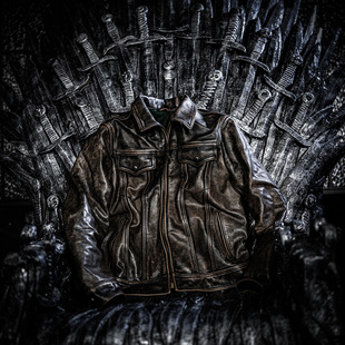 6137 莫臣男装 头层牛皮水洗褪色做旧绿茶芯机车真皮皮衣皮夹克