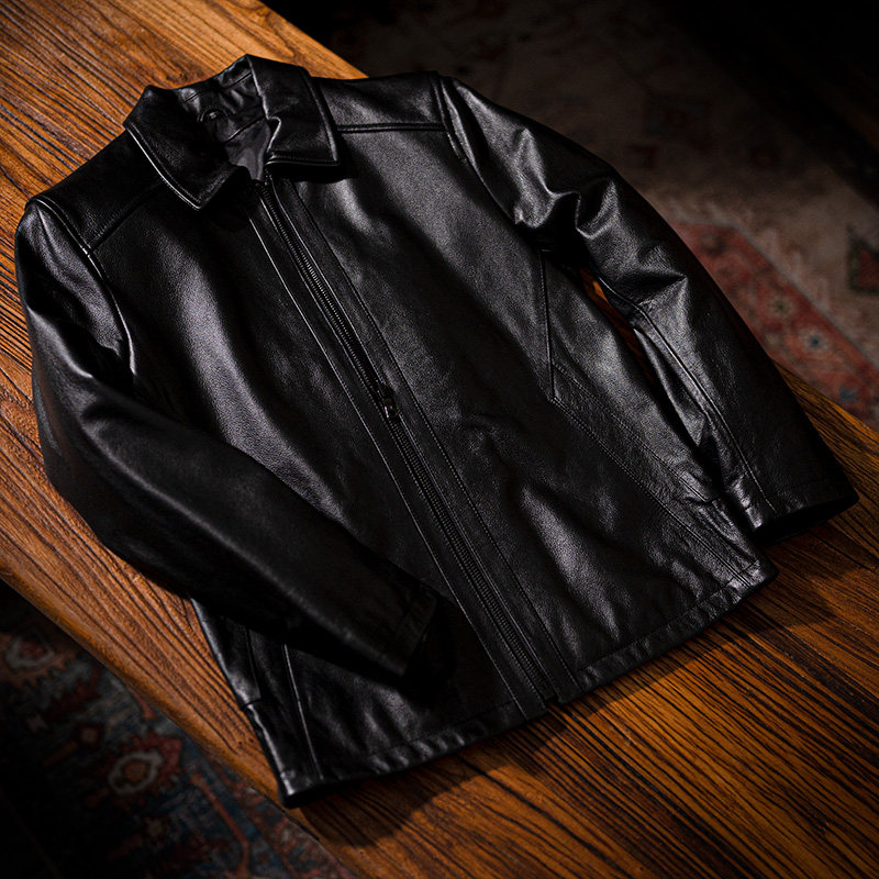 莫臣男装头层牛皮秋季真皮皮衣翻领休闲时尚机车皮夹克外套P3-50