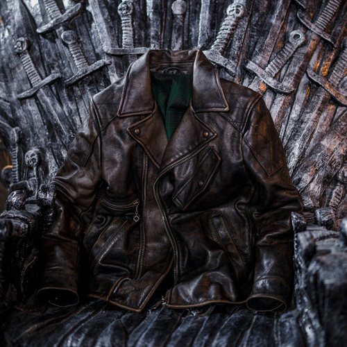 真皮莫臣美式风男西装领夹克皮衣