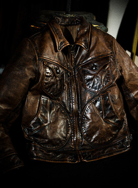 莫臣男装马皮皮衣翻领褪色做旧农场主男士门多萨真皮皮夹克 M2362