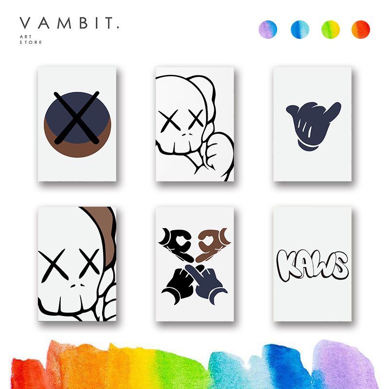 卡通小尺寸装饰画ins潮流客厅壁画餐厅挂画kaws卧室迷你小无框画