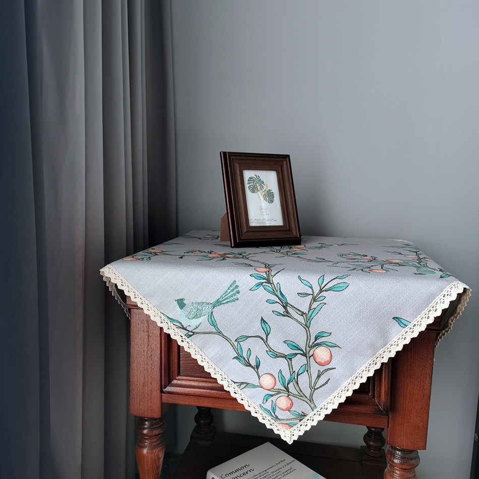 미국 농촌 목가적 인 면화와 리넨 벨벳 인쇄 된 침대 옆 테이블 코너 테이블 TV 전자 레인지 워터 디스펜서 방진 커버