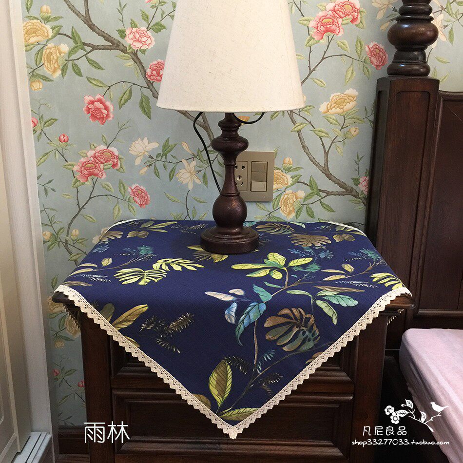 미국 중국어 목가적 인 면화와 린넨 인쇄 침대 옆 테이블 코너 테이블 TV 전자 레인지 워터 디스펜서 방진 커버 천