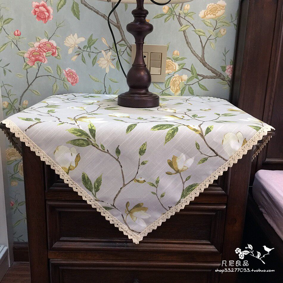 미국 중국어 목가적 인 면화와 린넨 인쇄 침대 옆 테이블 코너 테이블 TV 전자 레인지 워터 디스펜서 방진 커버 천