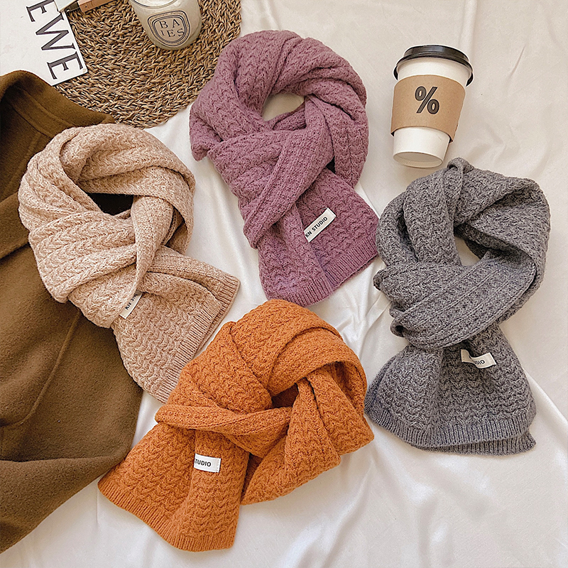 韩版围巾女冬季新款克莱因蓝纯色ins情侣百搭针织毛线学生小围脖