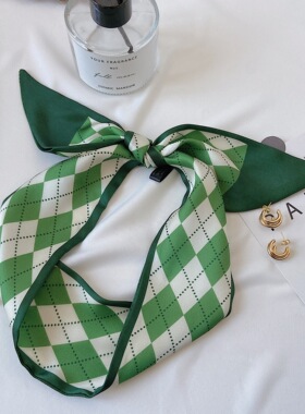 韩版原创围巾春夏季清新绿色系丝巾绑包长条发带女西装小领巾丝带